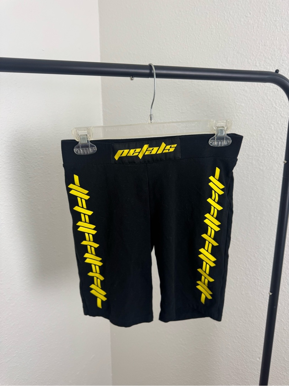 Black Athletic Bike Shorts with Yellow Accent